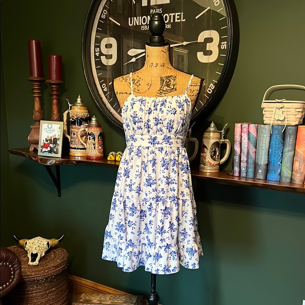 Floral Blue and White Sun Dress
